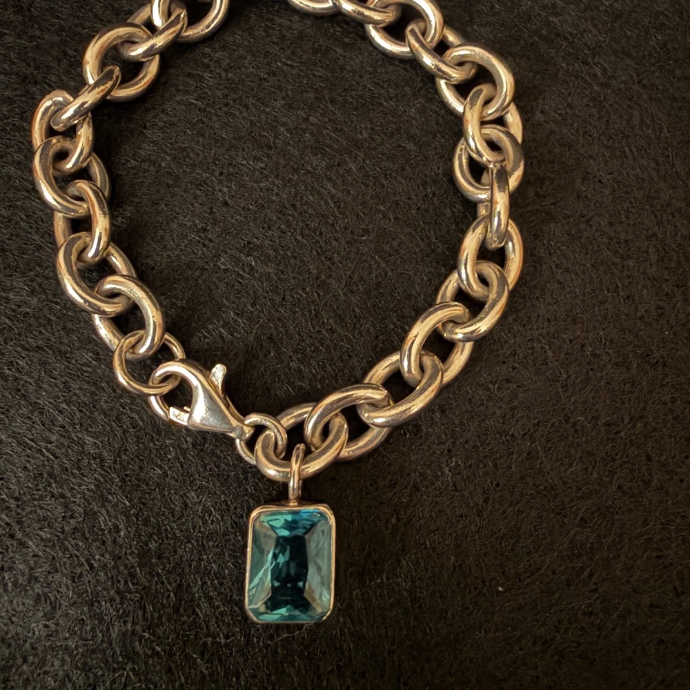 925 Sterling Silver Chain Bracelet with Blue Topaz Charm